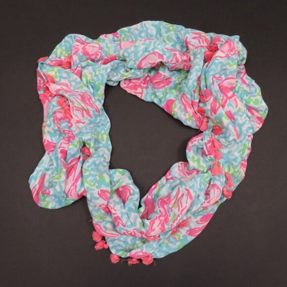 Lilly Pulitzer Riley Infinity Loop Rayon Lobstah Roll Tassel Fringe Scarf Pink - Picture 9 of 12